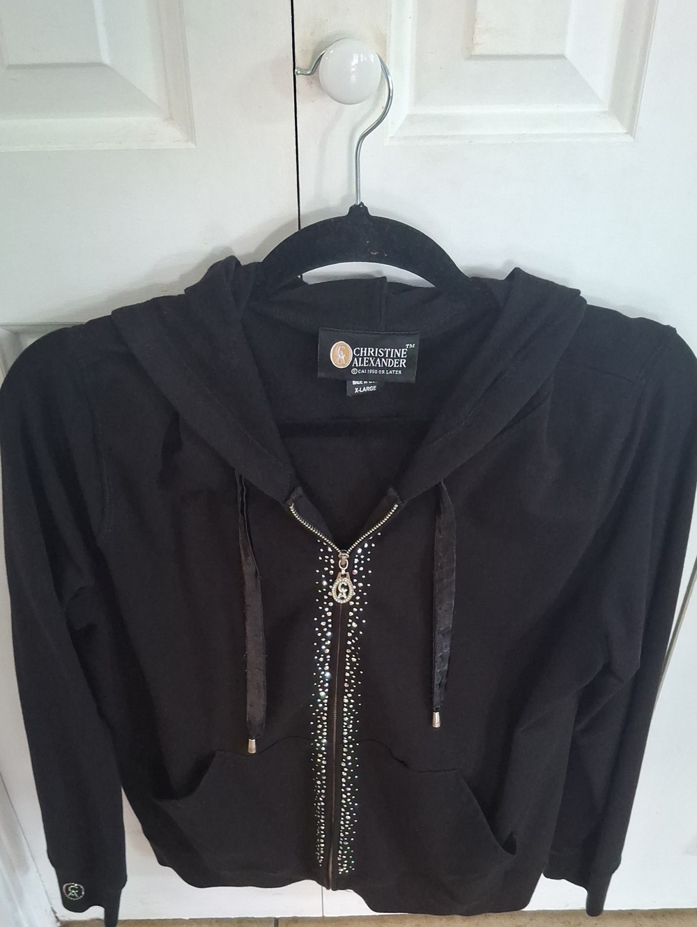 Christine Alexander Black Zip-Up Hoodie with Rhinestone Trim